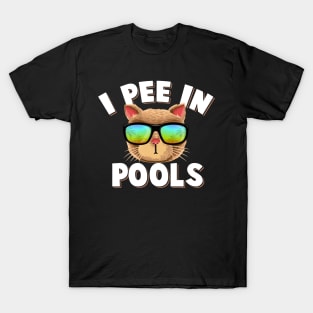 i pee in pools Funny Stylish Cat with Sunglasses summer T-Shirt